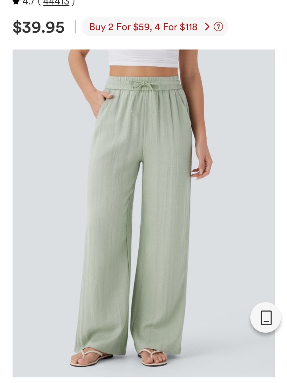 HALARA Sage Green Wide-Leg linen pants - Picture 2 of 2